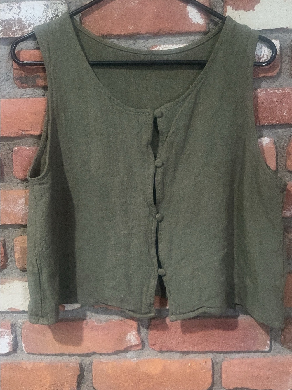 Olive Green Sleeveless Button Front Women's Top